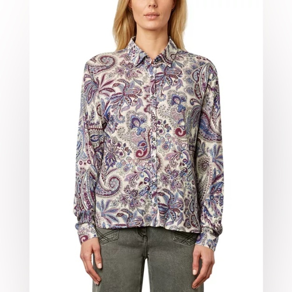Gerard Darel Miray Purple Paisley Button Down Shirt size 6